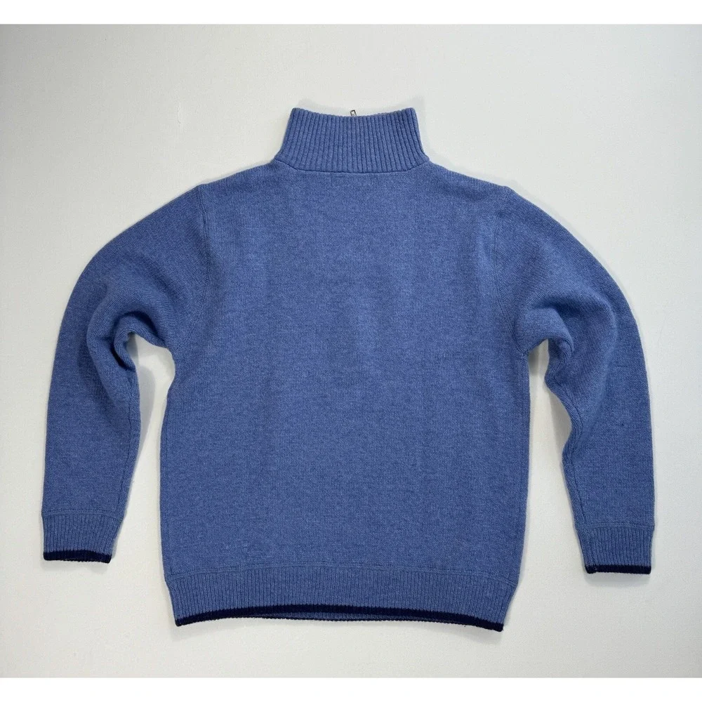 Irelands Eye 100% Wool Sweater Mens Small Blue 1/4 Zip High Neck Villanova